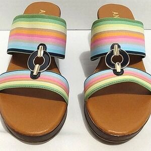 Anne Klein Hadya Multi Colored Women's Size 9 Slip-on Wedge Sandals Shoes
